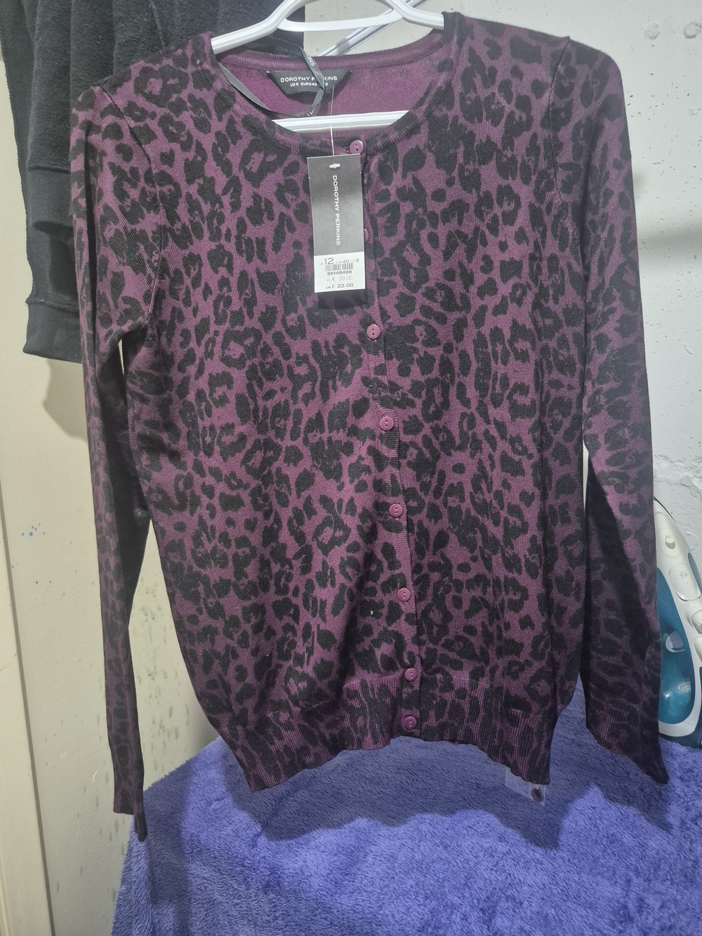 Dorothy Perkins Purple and Black Leopard Print Button Cardigan